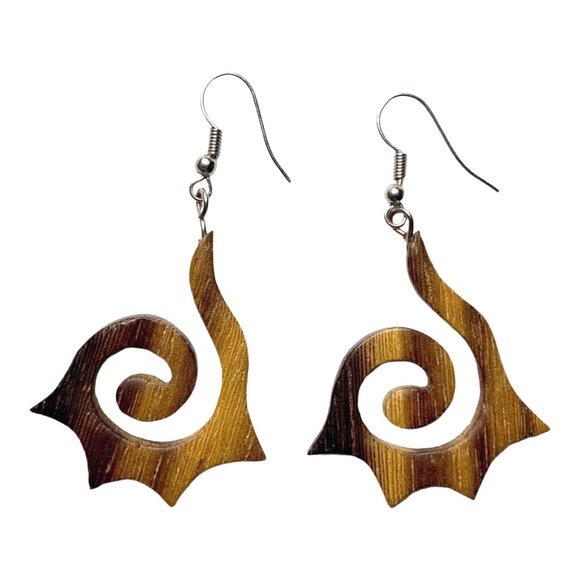 Fun Funky Wood Dangle Earrings - Picture 2 of 3